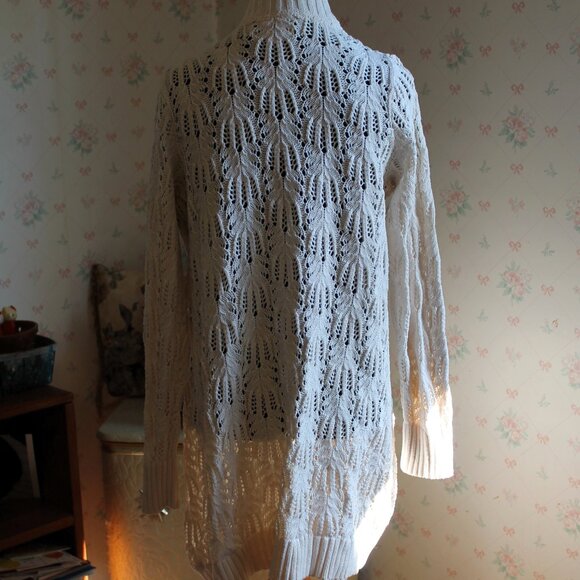 Sonoma Life Style Open Crochet Lace Cotton Blend Ivory Cardigan, Medium - Picture 5 of 8